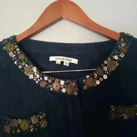 Jennifer Eden Denim Jacket Blazer Sequined Size 16 - Picture 4 of 16